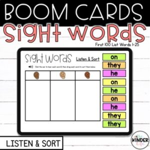 Boom Cards™ Sight Words Listen and Sort First 1-25 Words Distance Learning