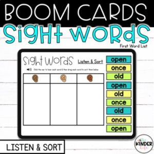 Boom Cards™ Sight Words Listen and Sort First List Distance Learning